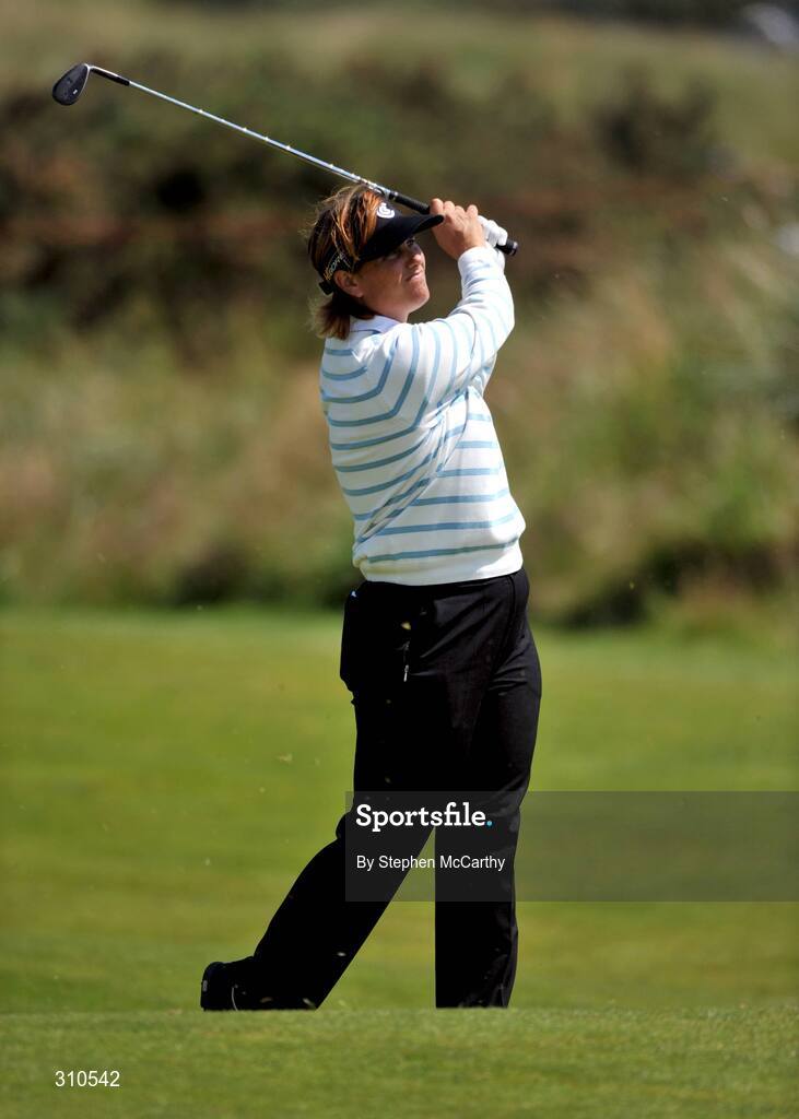13 July 2008; Lynn Brooky, New Zealand, watches her shot on the 2nd fairway during the final round of the AIB Ladies Irish Open Golf Championship. Portmarnock Hotel and Golf Links, Co. Dublin. Picture credit: Stephen McCarthy / SPORTSFILE