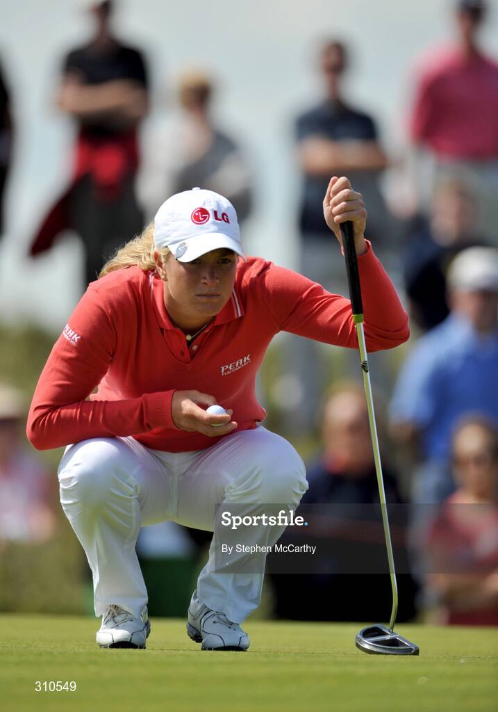 13 July 2008; Suzann Pettersen, Norway, lines up her putt on the 12th green during the final round of the AIB Ladies Irish Open Golf Championship. Portmarnock Hotel and Golf Links, Co. Dublin. Picture credit: Stephen McCarthy / SPORTSFILE