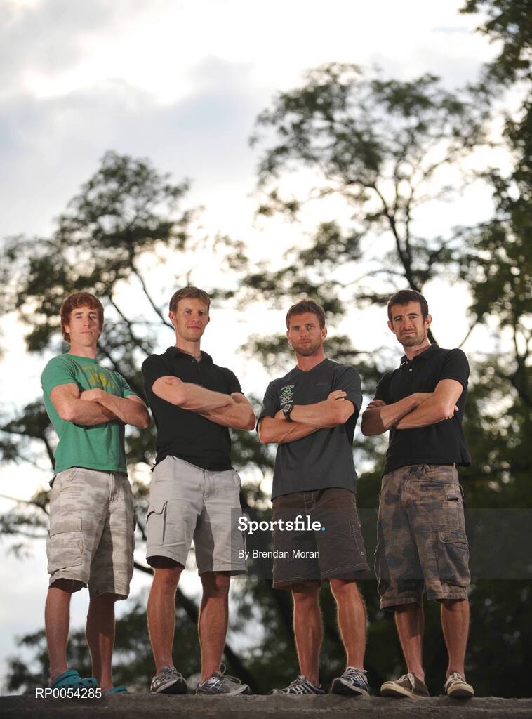 18 June 2008; The Ireland Lightweight Men's Four crew, from left, Cathal Moynihan, Richard Archibald, Paul Griffin and Gearoid Towey. 2008 Final Olympic Rowing Qualification Regatta, Poznan, Poland. Picture credit: Brendan Moran / SPORTSFILE