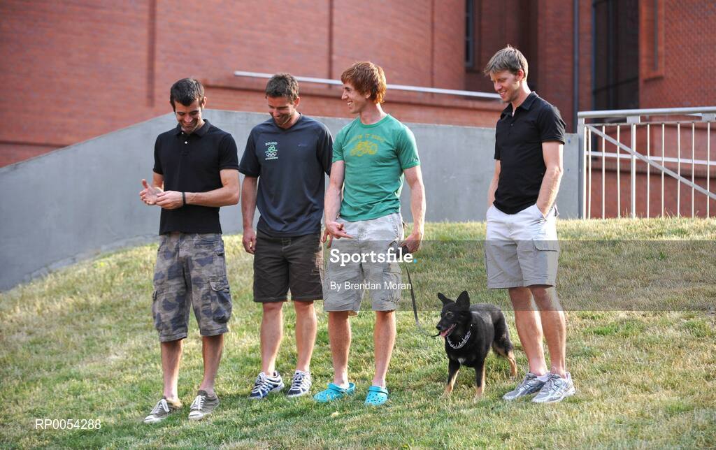 18 June 2008; The Ireland Lightweight Men's Four crew, from left, Gearoid Towey, Paul Griffin, Cathal Moynihan and Richard Archibald. 2008 Final Olympic Rowing Qualification Regatta, Poznan, Poland. Picture credit: Brendan Moran / SPORTSFILE