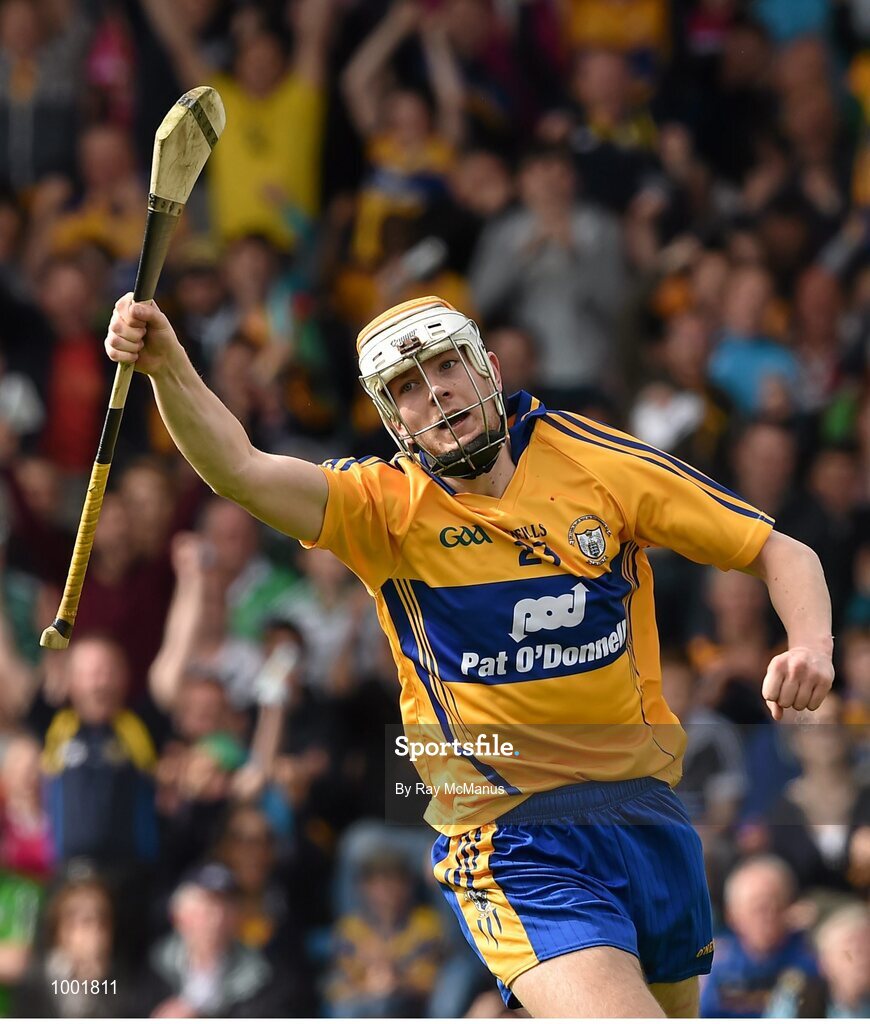 24 May 2015; Aaron Cunningham, Clare, celebrates after scoring his side's first goal. Munster GAA Hurling Senior Championship Quarter-Final, Clare v Limerick. Semple Stadium, Thurles, Co. Tipperary. Picture credit: Ray McManus / SPORTSFILE