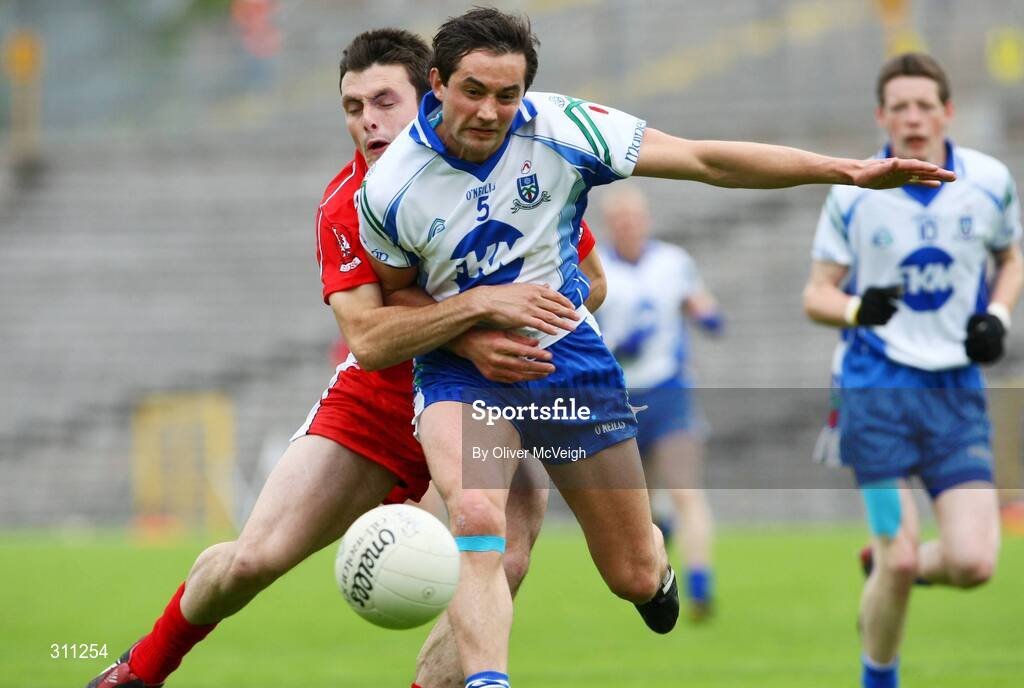 19 July 2008; Damien Freeman, Monaghan, in action against Eoin Bradley, Derry. GAA Football All-Ireland Senior Championship Qualifier - Round 1, Monaghan v Derry, Clones, Co. Monaghan. Picture credit: Oliver McVeigh / SPORTSFILE