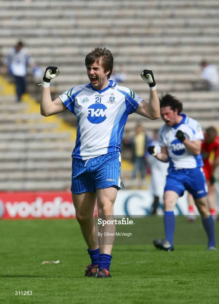 19 July 2008; Shane Smyth, Monaghan, celebrates at the final whistle. GAA Football All-Ireland Senior Championship Qualifier - Round 1, Monaghan v Derry, Clones, Co. Monaghan. Picture credit: Oliver McVeigh / SPORTSFILE