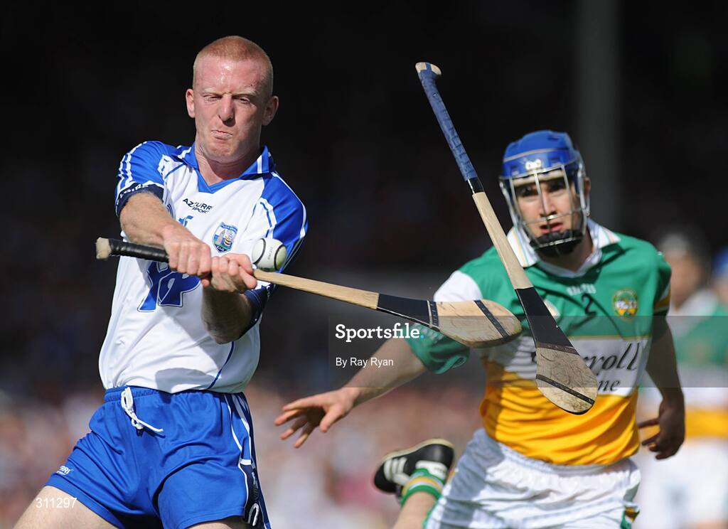 19 July 2008; John Mullane, Waterford, in action against  David Franks, Offaly. GAA Hurling All-Ireland Senior Championship Qualifier - Round 4, Offaly v Waterford, Thurles, Co. Tipperary. Picture credit: Ray Ryan / SPORTSFILE