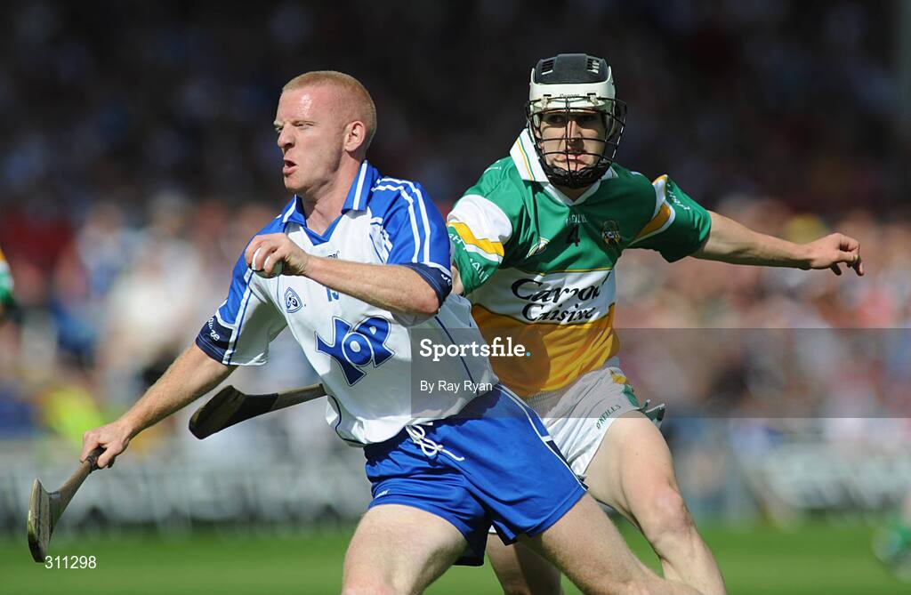 19 July 2008; John Mullane, Waterford, in action against  Michael Verney, Offaly. GAA Hurling All-Ireland Senior Championship Qualifier - Round 4, Offaly v Waterford, Thurles, Co. Tipperary. Picture credit: Ray Ryan / SPORTSFILE