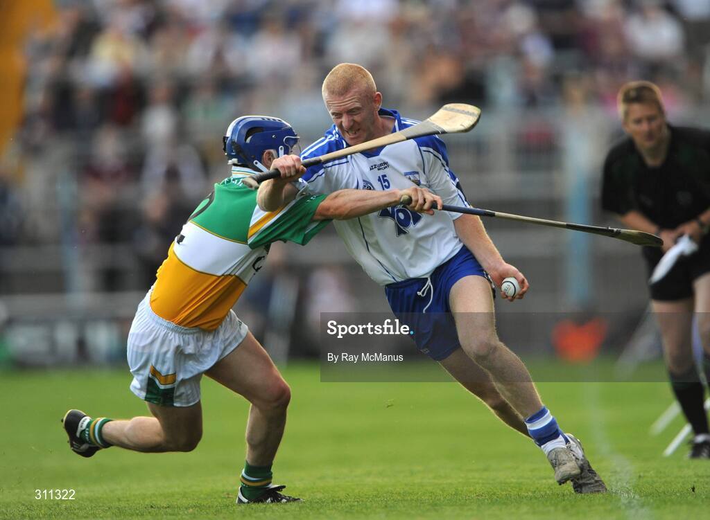 19 July 2008; John Mullane, Waterford, in action against David Franks, Offaly. GAA Hurling All-Ireland Senior Championship Qualifier - Round 4, Offaly v Waterford, Thurles, Co. Tipperary. Picture credit: Ray McManus / SPORTSFILE
