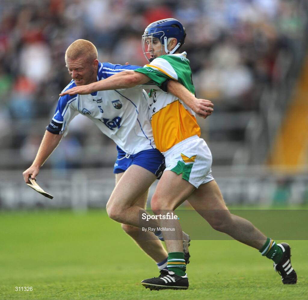 19 July 2008; John Mullane, Waterford, in action against David Franks, Offaly. GAA Hurling All-Ireland Senior Championship Qualifier - Round 4, Offaly v Waterford, Thurles, Co. Tipperary. Picture credit: Ray McManus / SPORTSFILE