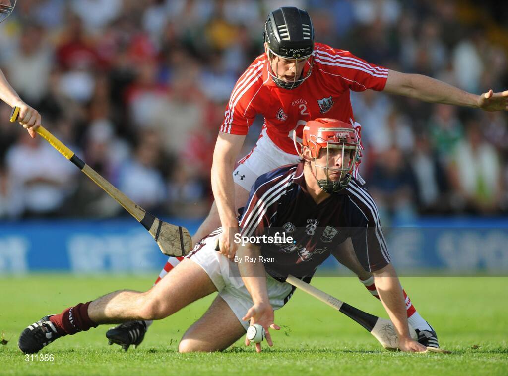 19 July 2008; Alan Kerins, Galway, in action against Shane O'Neill, Cork. GAA Hurling All-Ireland Senior Championship Qualifier - Round 4, Cork v Galway, Thurles, Co. Tipperary. Picture credit: Ray Ryan / SPORTSFILE