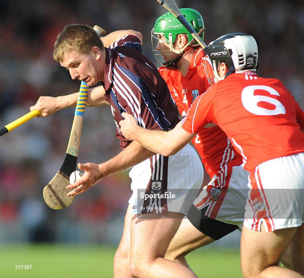 19 July 2008; Kevin Hayes, Galway, in action against Ronan Curran, Cork. GAA Hurling All-Ireland Senior Championship Qualifier - Round 4, Cork v Galway, Thurles, Co. Tipperary. Picture credit: Ray Ryan / SPORTSFILE