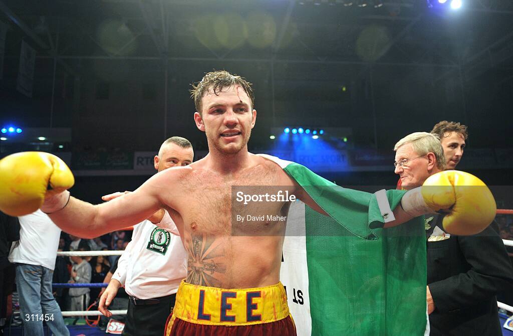 19 July 2008; Andy Lee celebrates at the end of  the fight after defeating Willie Gibbs. International Middleweight contest. University Sports Arena, Limerick. Picture credit: David Maher / SPORTSFILE