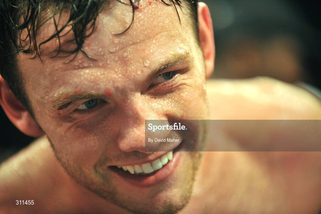 19 July 2008; Andy Lee celebrates at the end of the fight after defeating Willie Gibbs. International Middleweight contest, University Sports Arena, Limerick. Picture credit: David Maher / SPORTSFILE