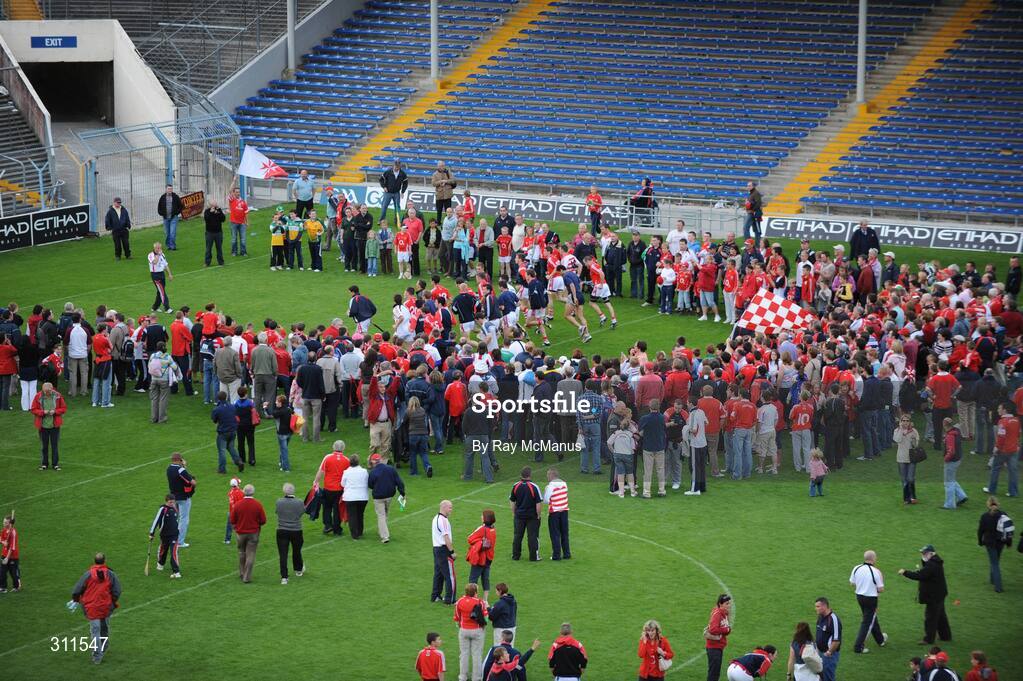 19 July 2008; Members of the Cork team warm down in front of a large group of their supporters long after the final whistle. GAA Hurling All-Ireland Senior Championship Qualifier - Round 4, Cork v Galway, Thurles, Co. Tipperary. Picture credit: Ray McManus / SPORTSFILE