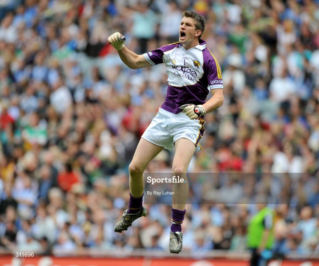 20 July 2008; Wexford goalkeeper Anthony Masterson celebrates a point. GAA Football Leinster Senior Championship Final, Dublin v Wexford, Croke Park, Dublin. Picture credit: Ray Lohan / SPORTSFILE *** Local Caption ***