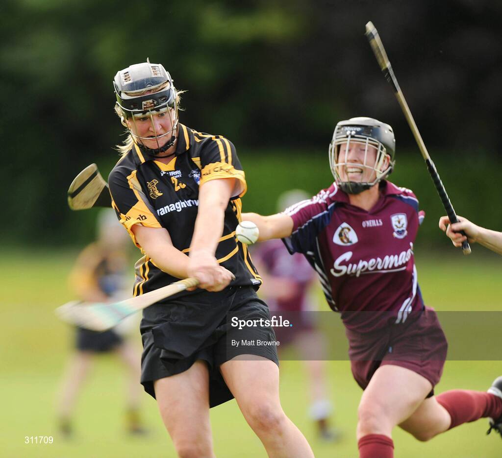 20 July 2008; Edwina Keane, Kilkenny, in action against Sinead Cahalan, Galway. Gala All-Ireland Senior Camogie Championship, Kilkenny v Galway, Ryall Park, Kilmanagh, Co. Kilkenny. Picture credit: Matt Browne / SPORTSFILE