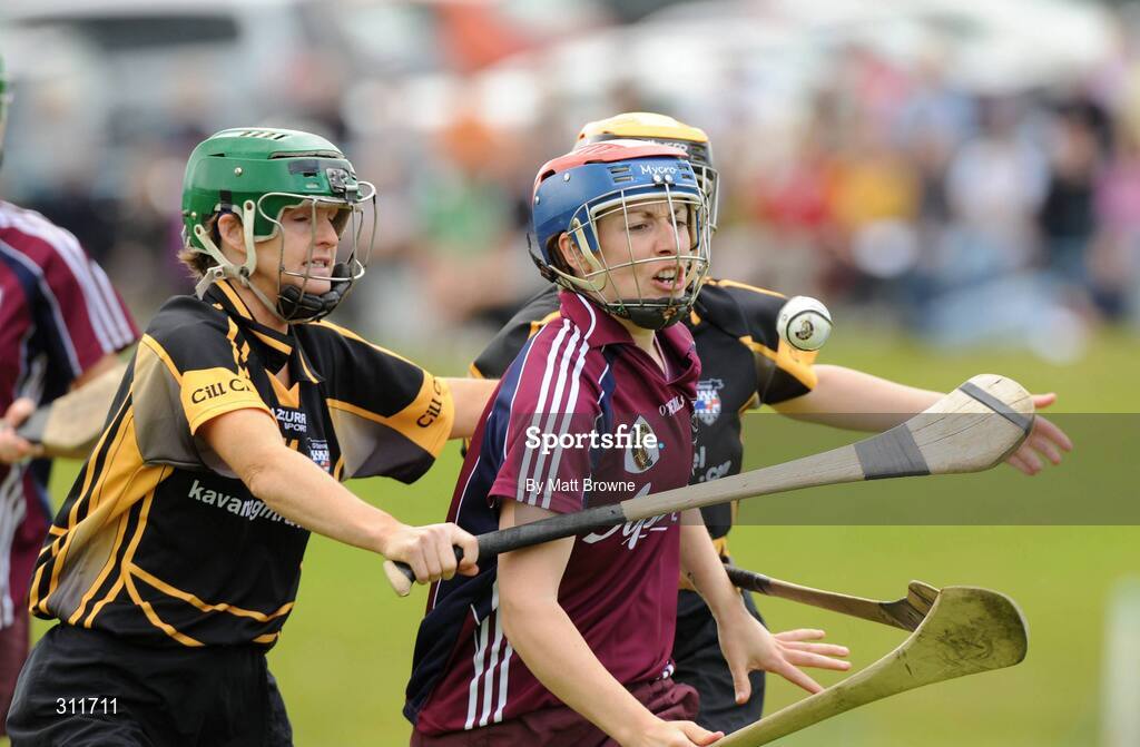 20 July 2008; Sandra Tannion, Galway, in action against Aoife Neary, left, and Marie Dargan, Kilkenny. Gala All-Ireland Senior Camogie Championship, Kilkenny v Galway, Ryall Park, Kilmanagh, Co. Kilkenny. Picture credit: Matt Browne / SPORTSFILE