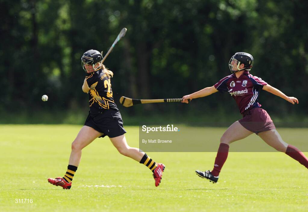20 July 2008; Edwina Keane, Kilkenny, in action against Sinead Cahalan, Galway. Gala All-Ireland Senior Camogie Championship, Kilkenny v Galway, Ryall Park, Kilmanagh, Co. Kilkenny. Picture credit: Matt Browne / SPORTSFILE