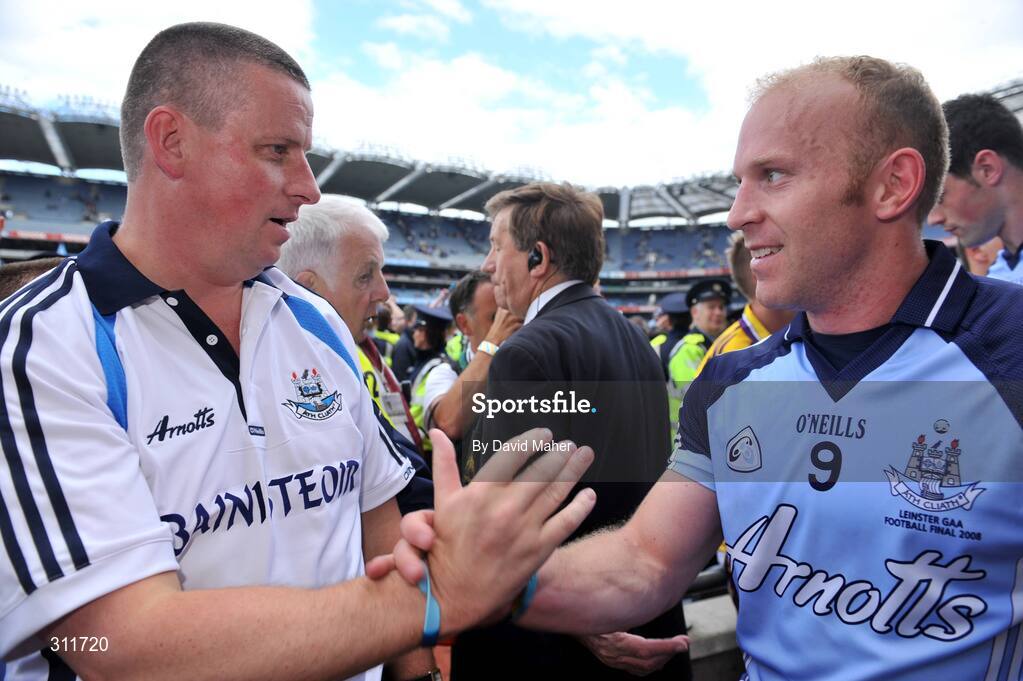 20 July 2008; Dublin manager Paul Caffrey celebrates with Shane Ryan at the end of the game. GAA Football Leinster Senior Championship Final, Dublin v Wexford, Croke Park, Dublin. Picture credit: David Maher / SPORTSFILE