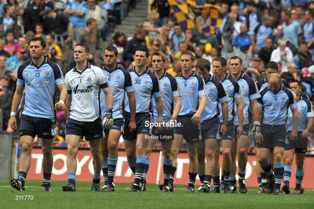 20 July 2008; Dublin captain Alan Brogan leads his team during the parade before the start of the game. GAA Football Leinster Senior Championship Final, Dublin v Wexford, Croke Park, Dublin. Picture credit: Ray Lohan / SPORTSFILE *** Local Caption ***
