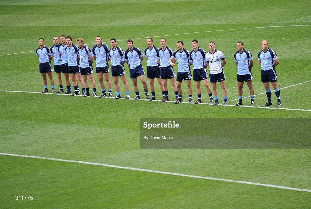 20 July 2008; The Dublin team during the playing of the national anthem. GAA Football Leinster Senior Championship Final, Dublin v Wexford, Croke Park, Dublin. Picture credit: David Maher / SPORTSFILE