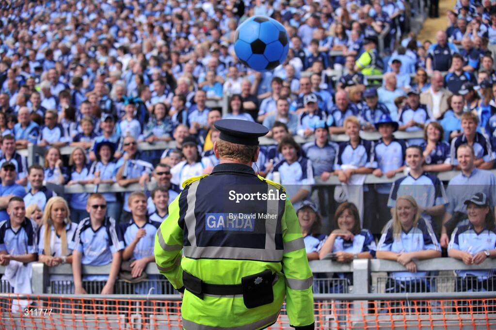 20 July 2008; A member of Garda Síochána kicks a ball into Hill 16. GAA Football Leinster Senior Championship Final, Dublin v Wexford, Croke Park, Dublin. Picture credit: David Maher / SPORTSFILE