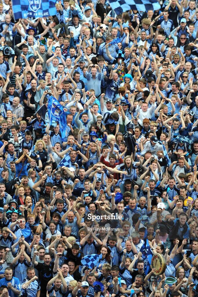 20 July 2008; Dublin supporters celebrate on the pitch as the cup is presented. GAA Football Leinster Senior Championship Final, Dublin v Wexford, Croke Park, Dublin. Picture credit: Ray McManus / SPORTSFILE