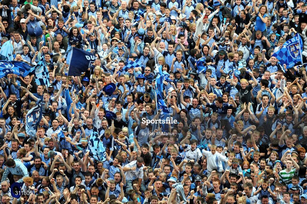 20 July 2008; Dublin supporters celebrate on the pitch as the cup is presented. GAA Football Leinster Senior Championship Final, Dublin v Wexford, Croke Park, Dublin. Picture credit: Ray McManus / SPORTSFILE