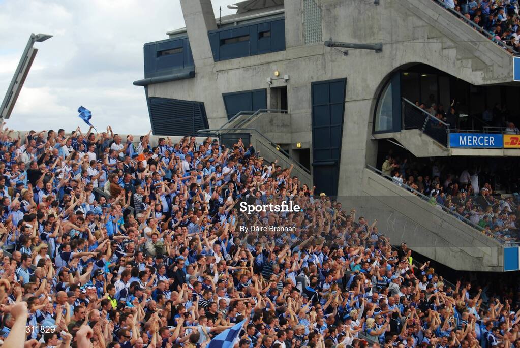 20 July 2008; Dublin fans celebrate their side's second goal. GAA Football Leinster Senior Championship Final, Dublin v Wexford, Croke Park, Dublin. Picture credit: Dáire Brennan / SPORTSFILE