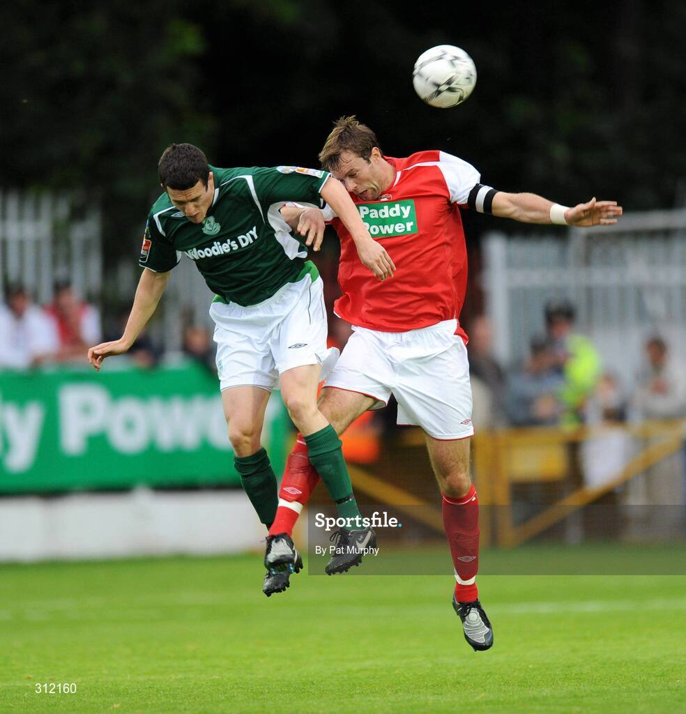 21 July 2008; Jamie Harris, St Patrick's Athletic, in action against Tadhg Purcell, Shamrock Rovers. eircom League of Ireland Premier Division, St Patrick's Athletic v Shamrock Rovers, Richmond Park, Dublin. Picture credit: David Maher / SPORTSFILE