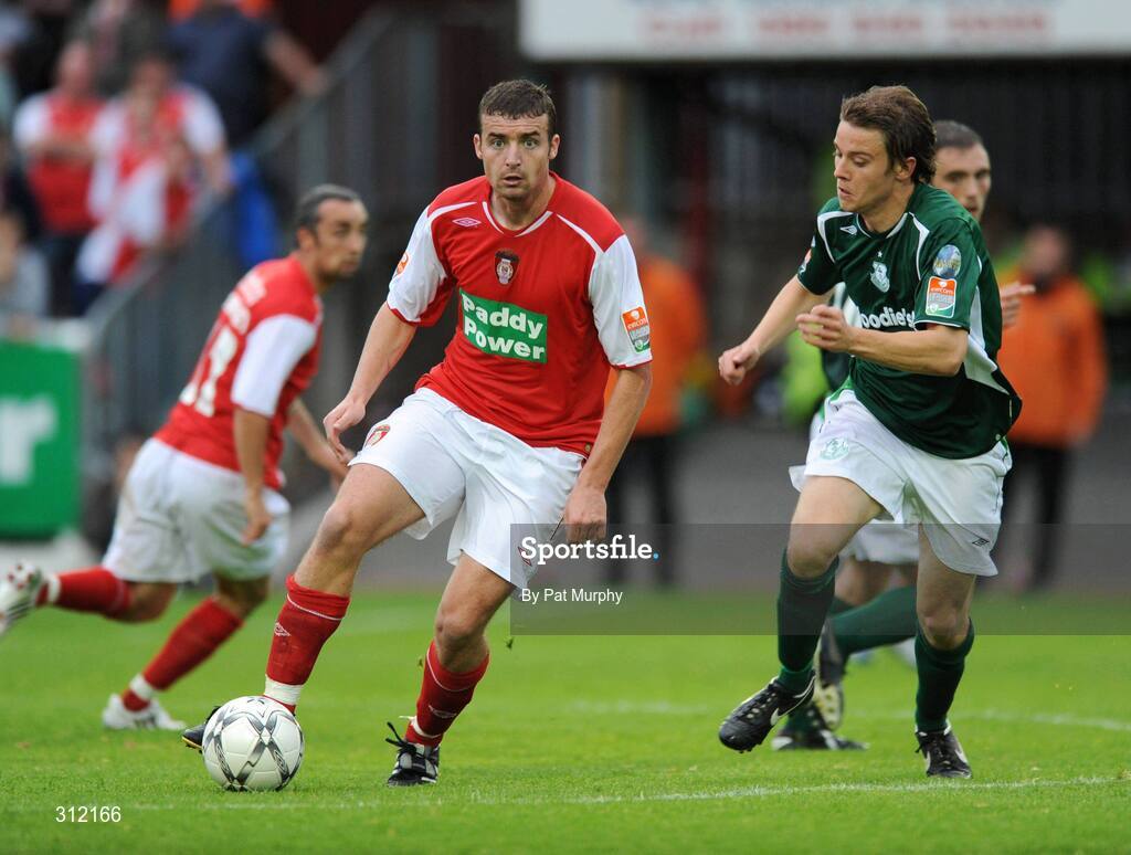 21 July 2008; Derek O'Brien, St Patrick's Athletic, in action against  Ger O'Brien, Shamrock Rovers. eircom League of Ireland Premier Division, St Patrick's Athletic v Shamrock Rovers, Richmond Park, Dublin. Picture credit: David Maher / SPORTSFILE