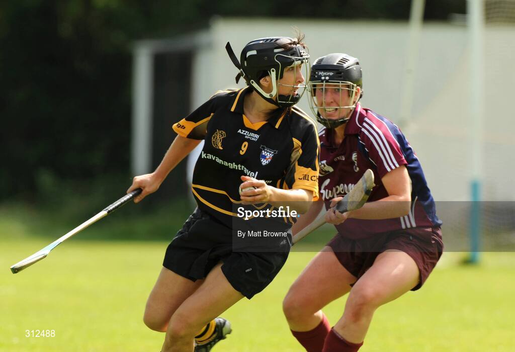 20 July 2008; Bridget Mullally, Kilkenny, in action against Sinead Cahalan, Galway. Gala All-Ireland Senior Camogie Championship, Kilkenny v Galway, Ryall Park, Kilmanagh, Co. Kilkenny. Picture credit: Matt Browne / SPORTSFILE