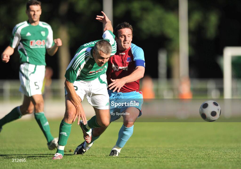 23 July 2008; Konstantin Nahk, F.C. Levadia Tallinn, in action against Stuart Byrne, Drogheda United. UEFA Champions League, 1st Qualifying Rd, 2nd leg, F.C. Levadia Tallinn v Drogheda United, Kadriorg Stadium, Tallinn, Estonia. Photo by Sportsfile