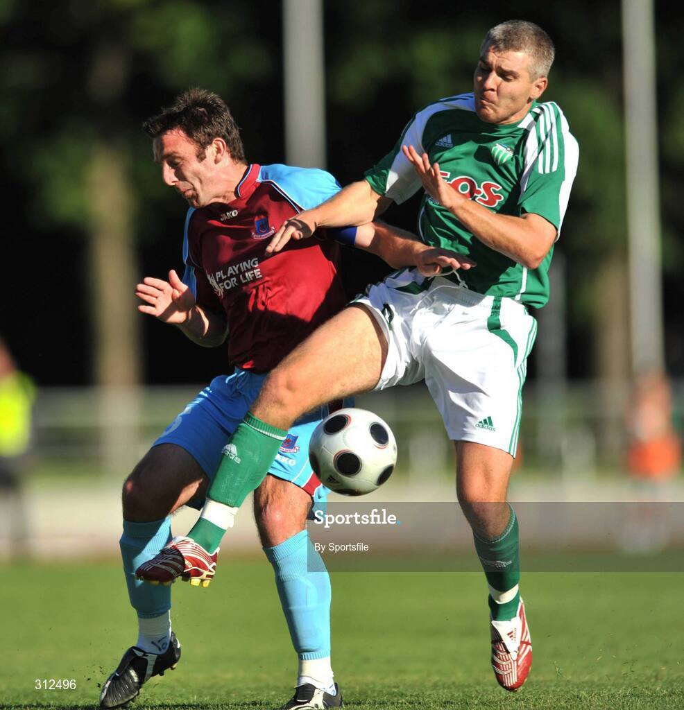 23 July 2008; Konstantin Nahk, F.C. Levadia Tallinn, in action against Stuart Byrne, Drogheda United. UEFA Champions League, 1st Qualifying Rd, 2nd leg, F.C. Levadia Tallinn v Drogheda United, Kadriorg Stadium, Tallinn, Estonia. Photo by Sportsfile