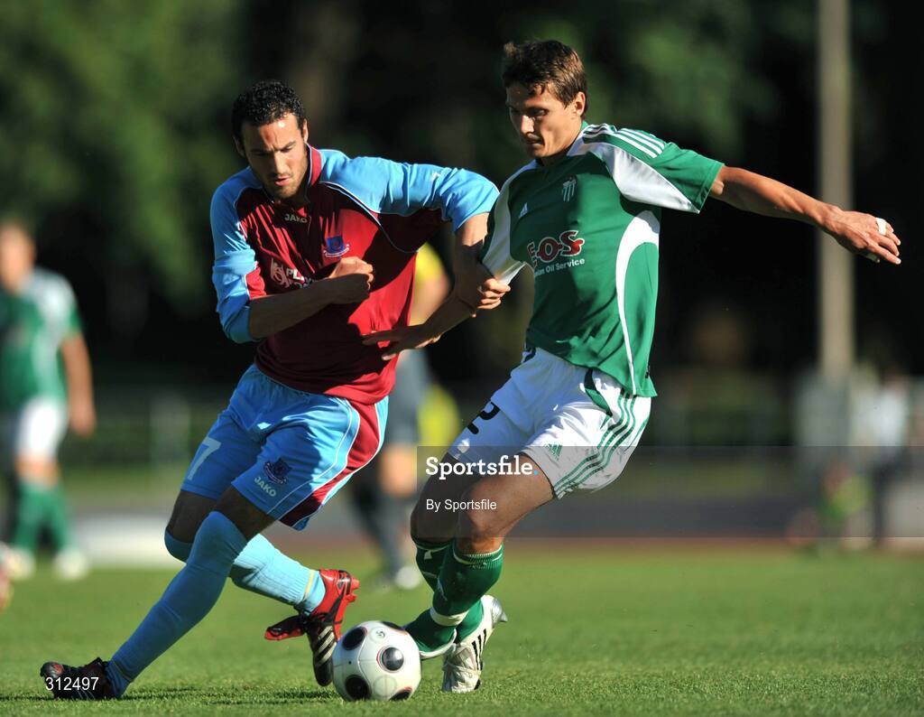 23 July 2008; Andrei Kalimullin, F.C. Levadia Tallinn, in action against Eamon Zayed, Drogheda United. UEFA Champions League, 1st Qualifying Rd, 2nd leg, F.C. Levadia Tallinn v Drogheda United, Kadriorg Stadium, Tallinn, Estonia. Photo by Sportsfile
