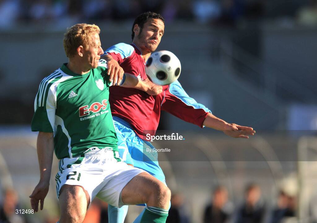 23 July 2008; Eamon Zayed, Drogheda United, in action against Marek Lemsalu, F.C. Levadia Tallinn. UEFA Champions League, 1st Qualifying Rd, 2nd leg, F.C. Levadia Tallinn v Drogheda United, Kadriorg Stadium, Tallinn, Estonia. Photo by Sportsfile