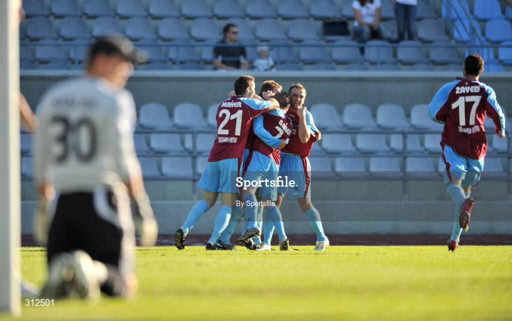 23 July 2008; Drogheda United celebrate after scoring their first goal. UEFA Champions League, 1st Qualifying Rd, 2nd leg, F.C. Levadia Tallinn v Drogheda United, Kadriorg Stadium, Tallinn, Estonia. Photo by Sportsfile