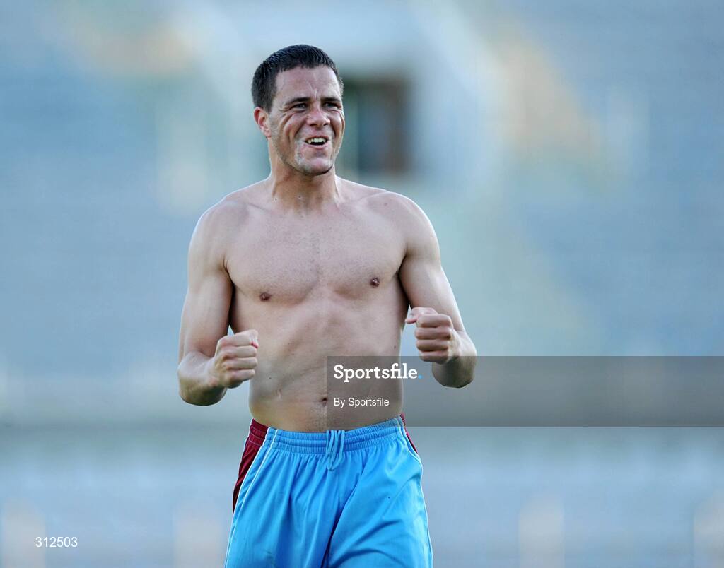 23 July 2008; Drogheda United goal scorer Graham Gartland celebrates at the end of the game. UEFA Champions League, 1st Qualifying Rd, 2nd leg, Levadia Tallinn. F.C. Levadia Tallinn v Drogheda United, Kadriorg Stadium, Tallinn, Estonia. Photo by Sportsfile