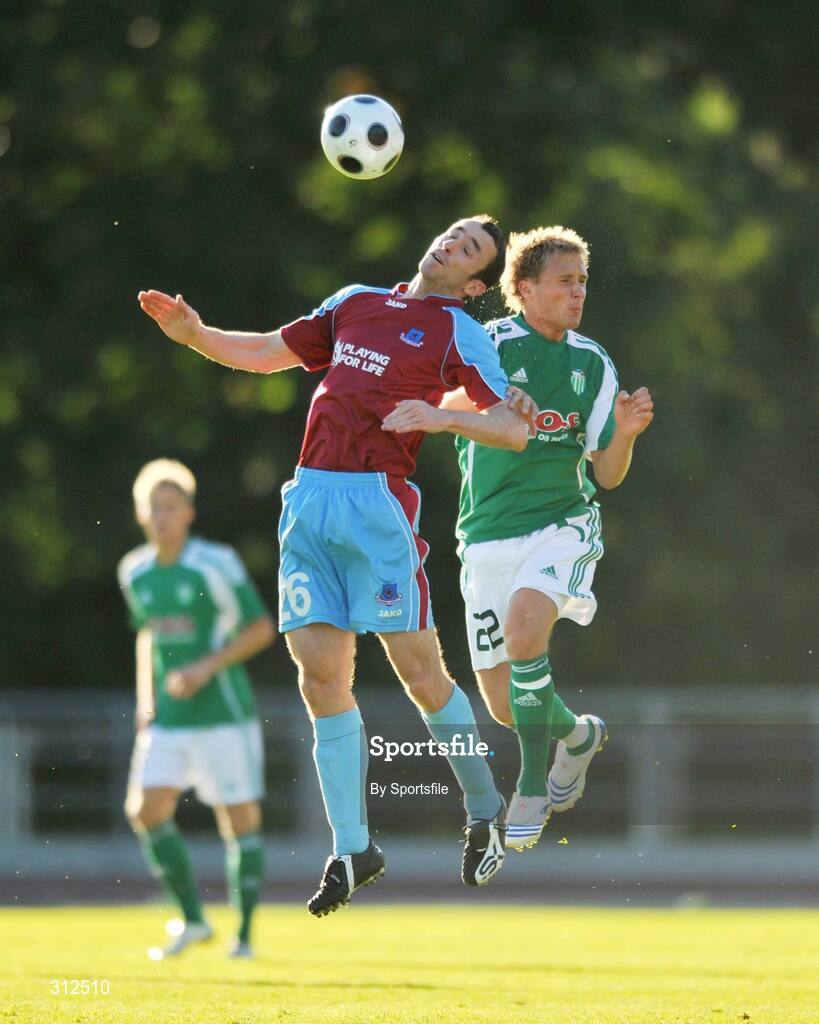 23 July 2008; Stuart Byrne, Drogheda United, in action against Sander Puri, F.C. Levadia Tallinn. UEFA Champions League, 1st Qualifying Rd, 2nd leg, F.C. Levadia Tallinn v Drogheda United, Kadriorg Stadium, Tallinn, Estonia. Photo by Sportsfile