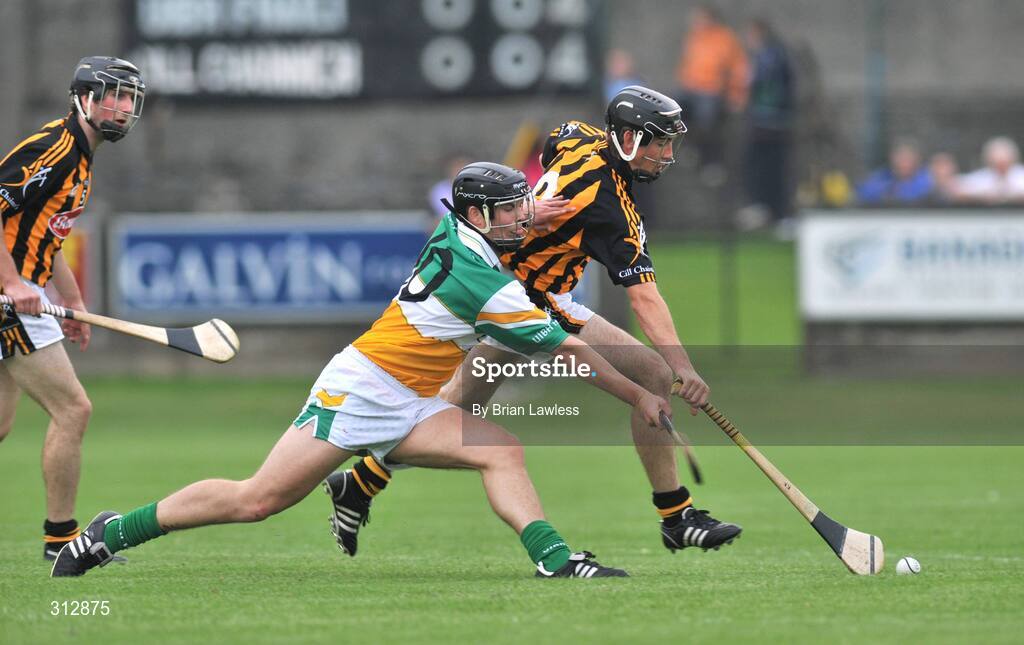 24 July 2008; Daniel Currams, Offaly, in action against Paddy Hogan, Kilkenny. Leinster GAA Hurling Under 21 Championship Final, Offaly v Kilkenny, O'Connor Park, Tullamore, Co. Offaly. Picture credit: Brian Lawless / SPORTSFILE