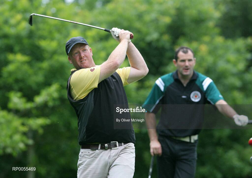 18 July 2008; Former Armagh star, Benny Tierney, Mullaghban GFC, Armagh, and Present Armagh star forward, Steven McDonnell, Killeavey GFC, Armagh during the FBD GAA Golf Challenge, Ulster Final. Current GAA stars and all-time legends were on hand to tee off the competition, which is now in its ninth year and allows GAA clubs from across Ireland and abroad to compete for an All-Ireland title on a completely level par, without restrictions. Killymoon Golf Club, Cookstown, Co. Tyrone. Picture credit: Oliver McVeigh / SPORTSFILE