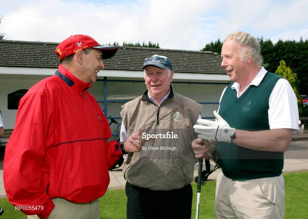 18 July 2008; Event Organizer, Liam Daniels, left, along with PJ Harte, Doohamlet, GFC, Monaghan, and Mickey Smyth, Carrickcruppin GFC, Armagh, during the FBD GAA Golf Challenge, Ulster Final. Current GAA stars and all-time legends were on hand to tee off the competition, which is now in its ninth year and allows GAA clubs from across Ireland and abroad to compete for an All-Ireland title on a completely level par, without restrictions. Killymoon Golf Club, Cookstown, Co. Tyrone. Picture credit: Oliver McVeigh / SPORTSFILE