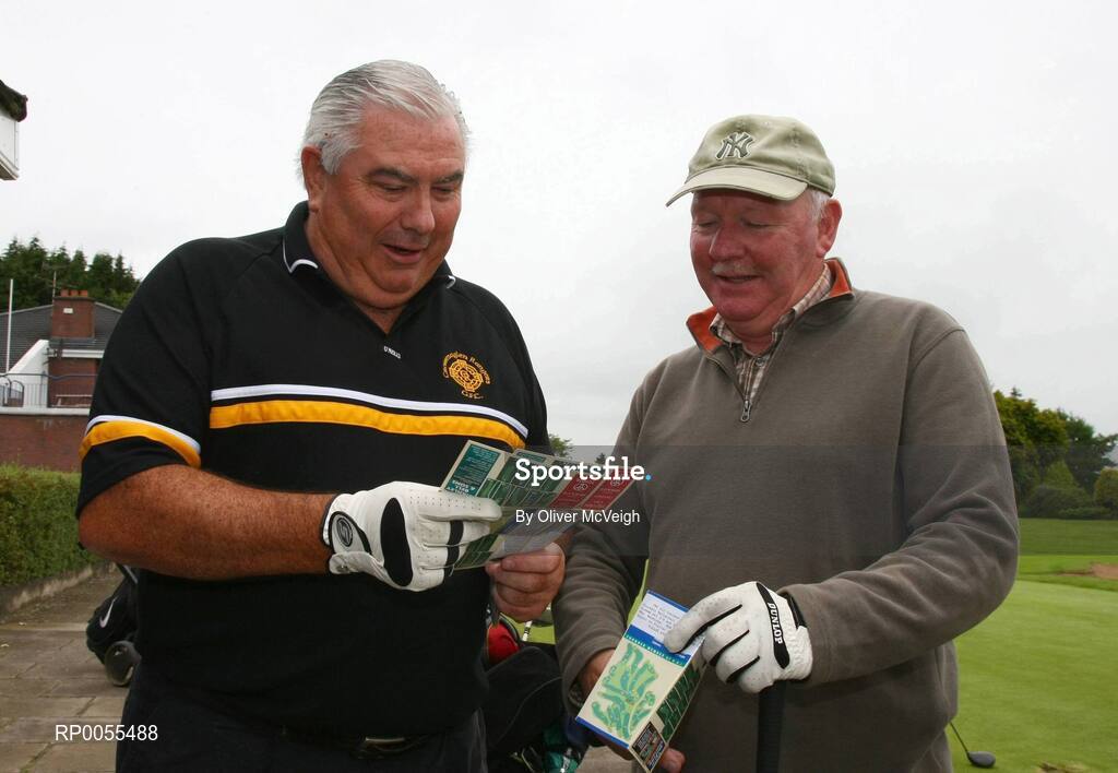 18 July 2008; Former Armagh manager, Joe Kernan, Crossmaglen Rangers, along with former Cavan Allstar footballer, Ollie Brady, Crosserlough GFC, during the FBD GAA Golf Challenge, Ulster Final. Current GAA stars and all-time legends were on hand to tee off the competition, which is now in its ninth year and allows GAA clubs from across Ireland and abroad to compete for an All-Ireland title on a completely level par, without restrictions. Killymoon Golf Club, Cookstown, Co. Tyrone. Picture credit: Oliver McVeigh / SPORTSFILE
