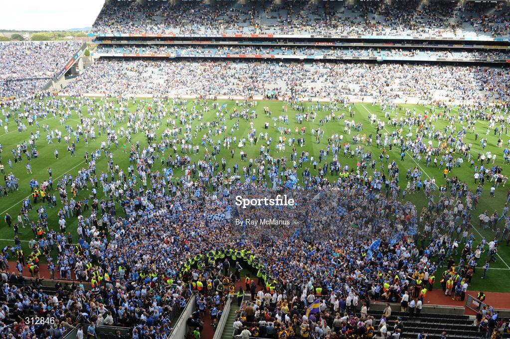 20 July 2008; Dublin supporters celebrate on the pitch after the game. GAA Football Leinster Senior Championship Final, Dublin v Wexford, Croke Park, Dublin. Picture credit: Ray McManus / SPORTSFILE