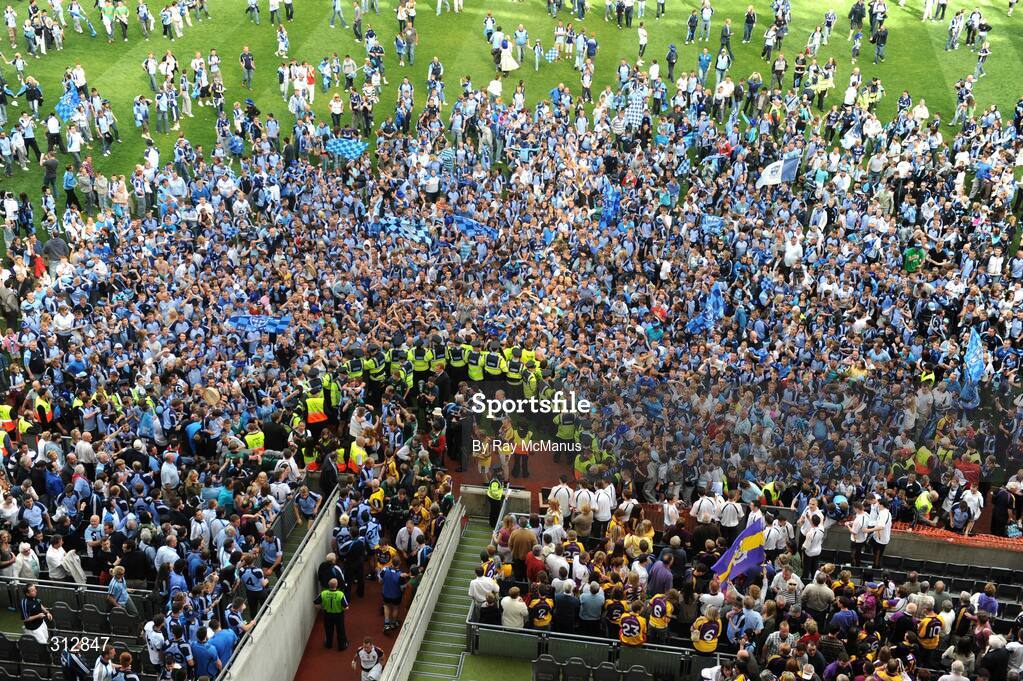 20 July 2008; Dublin supporters celebrate on the pitch after the game. GAA Football Leinster Senior Championship Final, Dublin v Wexford, Croke Park, Dublin. Picture credit: Ray McManus / SPORTSFILE