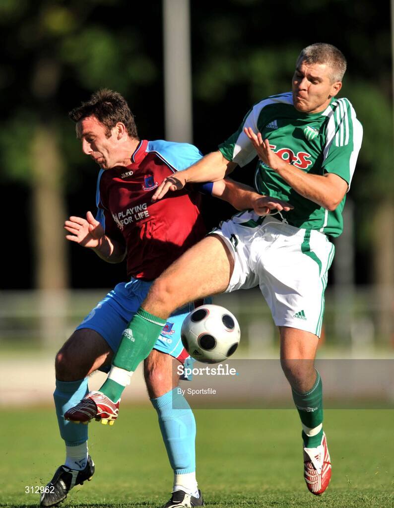 23 July 2008; Konstantin Nahk, F.C. Levadia Tallinn, in action against Stuart Byrne, Drogheda United. F.C. Levadia Tallinn v Drogheda United, UEFA Champions League, 1st Qualifying Rd, 2nd leg, Kadriorg Stadium, Tallinn, Estonia. Photo by Sportsfile