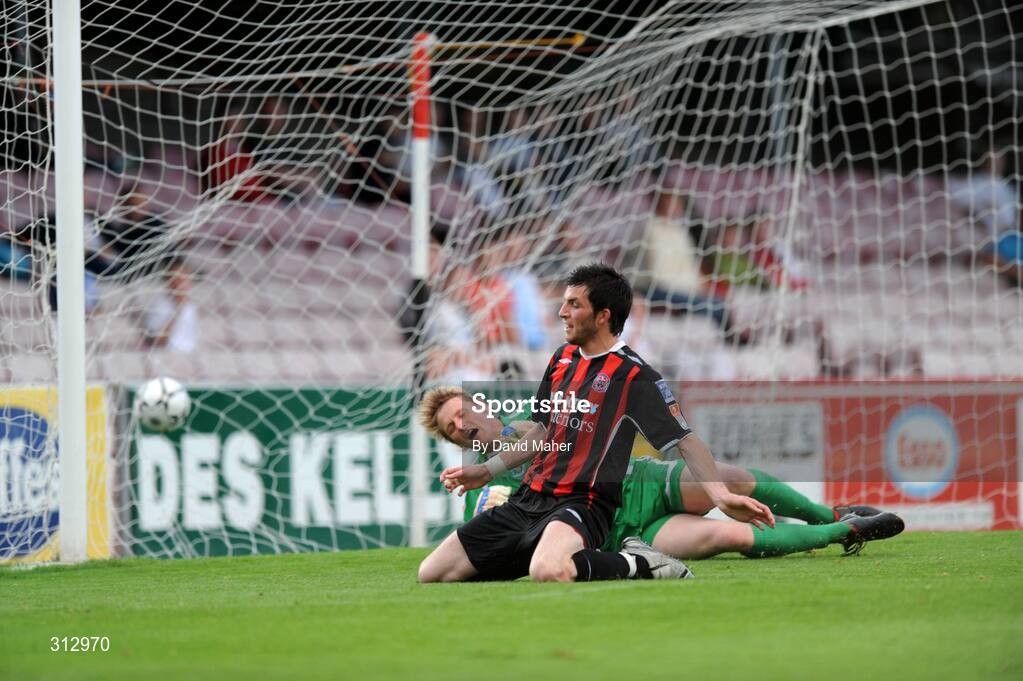 25 July 2008; Killian Brennan, Bohemians, beats Matt Gregg, UCD goalkeeper to score his side's second goal. eircom league Premier Division, Bohemians v UCD, Dalymount Park, Dublin. Picture credit: David Maher / SPORTSFILE