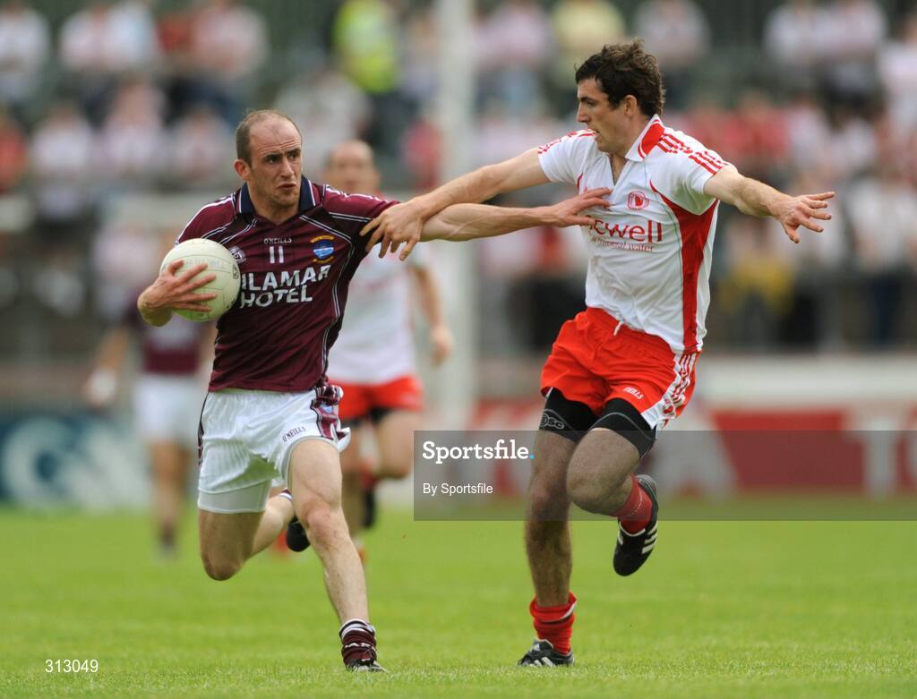 26 July 2008; John Smyth, Westmeath, in action against Justin McMahon, Tyrone. GAA Football All-Ireland Senior Championship Qualifier, Round 2, Tyrone v Westmeath, Healy Park, Omagh, Co. Tyrone. Photo by Sportsfile