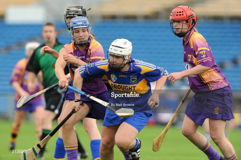26 July 2008; Mary Ryan, Tipperary, in action against Katrina Parrock, left, and Rose-Marie Breen, Wexford. Gala All-Ireland Senior Camogie Championship, Tipperary v Wexford, Semple Stadium, Thurles, Co. Tipperary. Picture credit: Matt Browne / SPORTSFILE