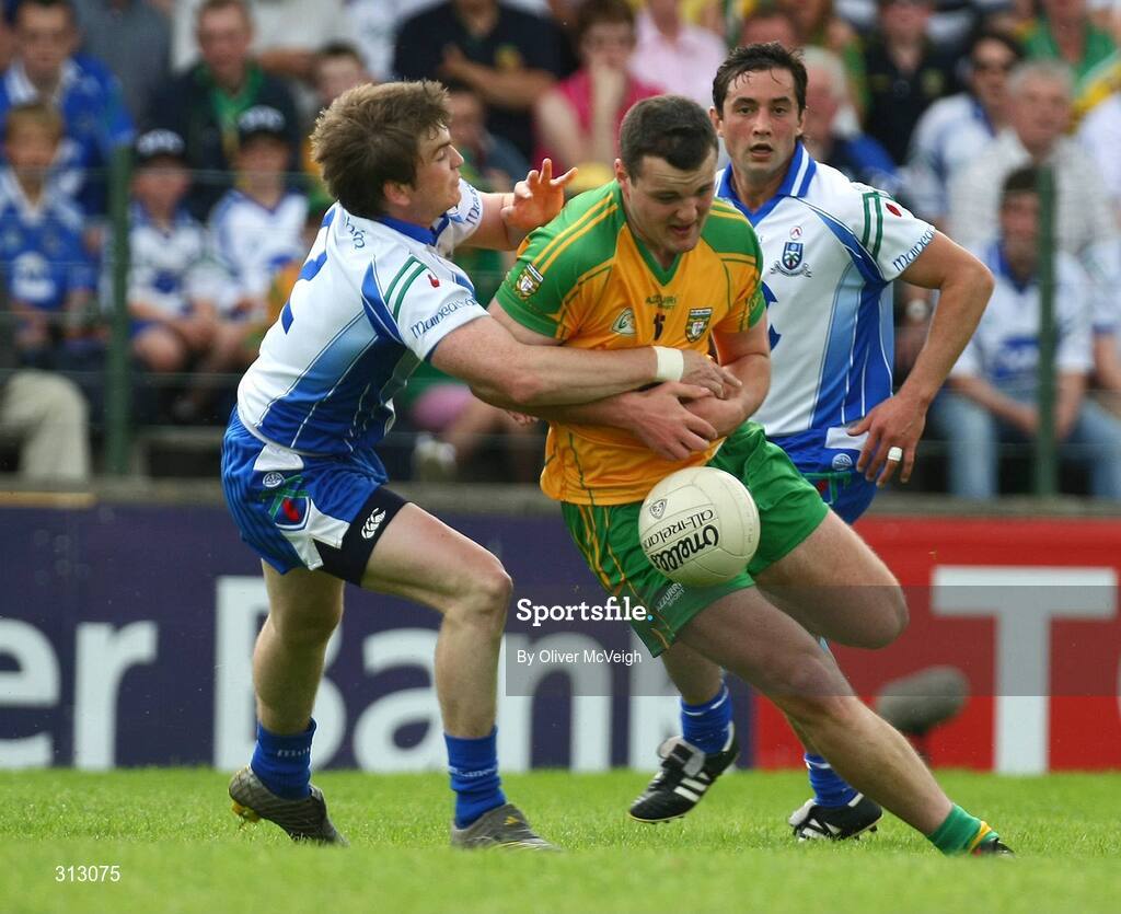 24 July 2008; Michael Murphy, Donegal, in action against Dessie Mone, Monaghan. GAA Football All-Ireland Senior Championship Qualifier, Round 2, Donegal v Monaghan, Ballybofey, Co. Donegal. Picture credit: Oliver McVeigh / SPORTSFILE