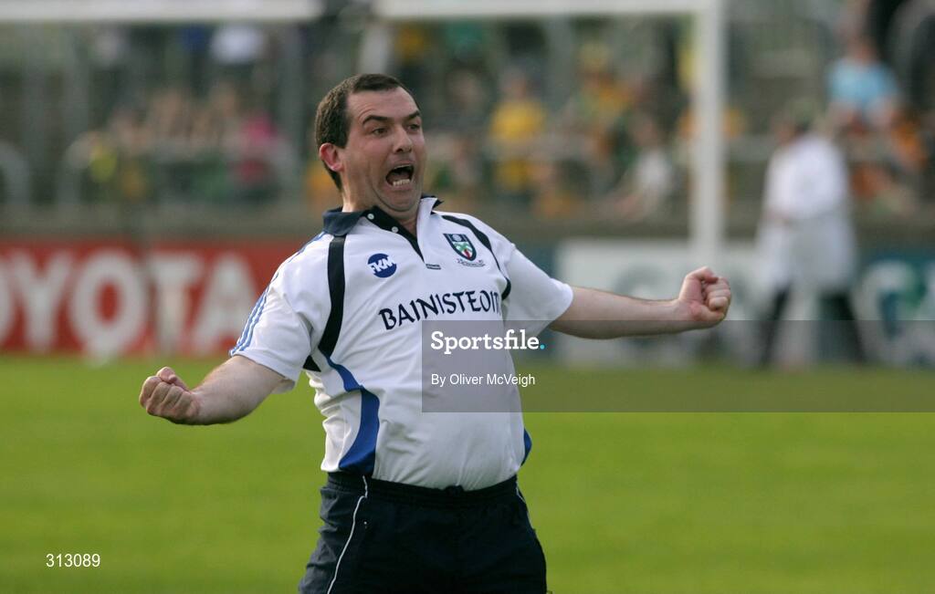 24 July 2008; Monaghan manager Seamus McEnaney celebrates at the final whistle. GAA Football All-Ireland Senior Championship Qualifier, Round 2, Donegal v Monaghan, Ballybofey, Co. Donegal. Picture credit: Oliver McVeigh / SPORTSFILE