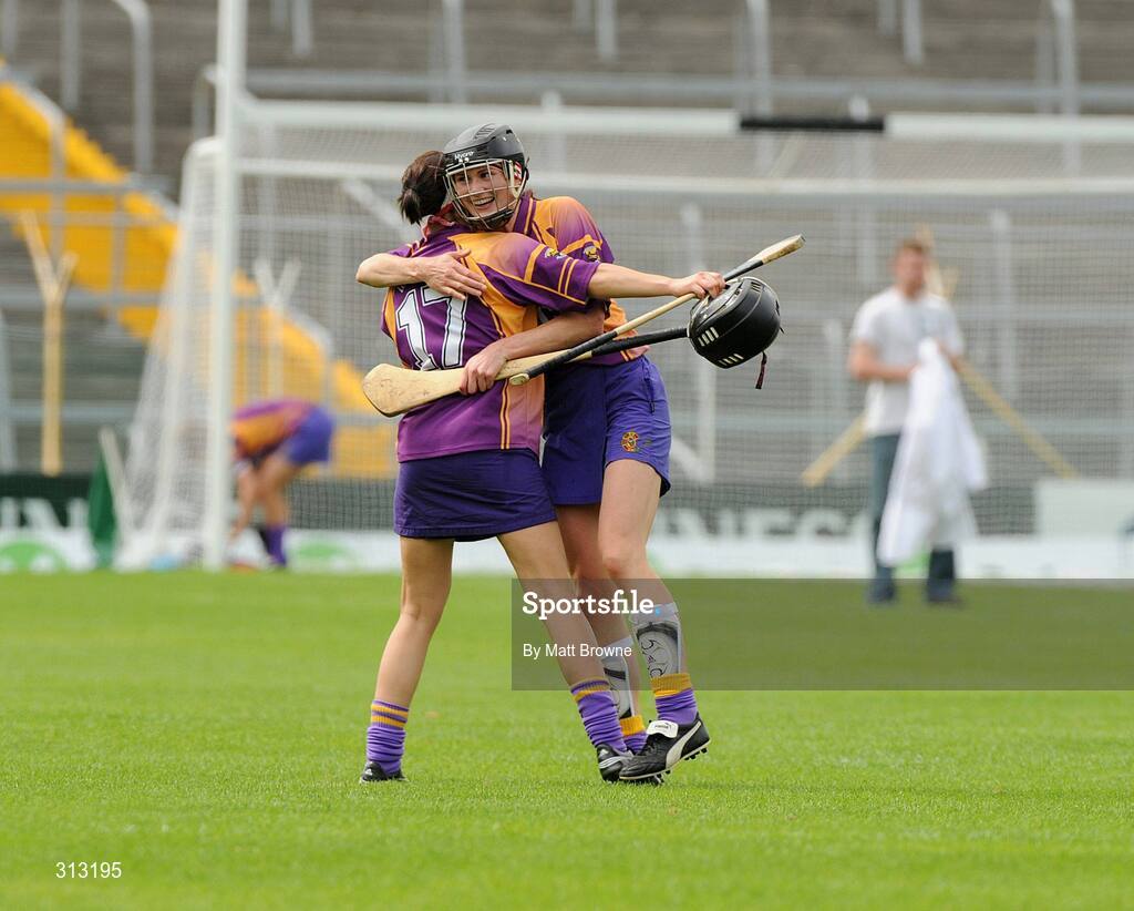26 July 2008; Siona Nolan,17, and Aine Codd, Wexford celebrate at the final whistle. Gala All-Ireland Senior Camogie Championship, Tipperary v Wexford, Semple Stadium, Thurles, Co. Tipperary. Picture credit: Matt Browne / SPORTSFILE
